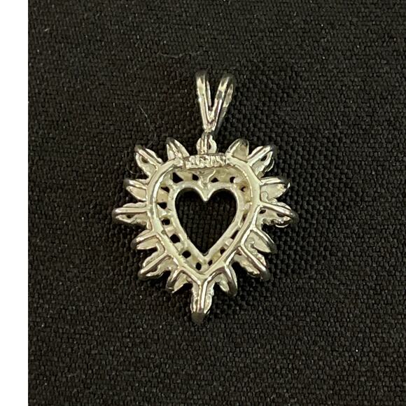 Sterling Silver Sunburst Heart Pendant, CZ Accents, Open Heart Design, 925 - Picture 2 of 7